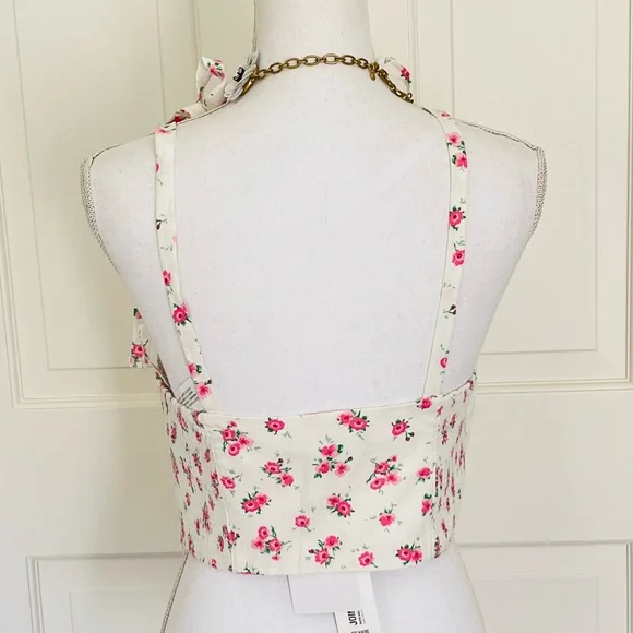 NWT Zara pink white floral crop top L - Picture 2 of 11